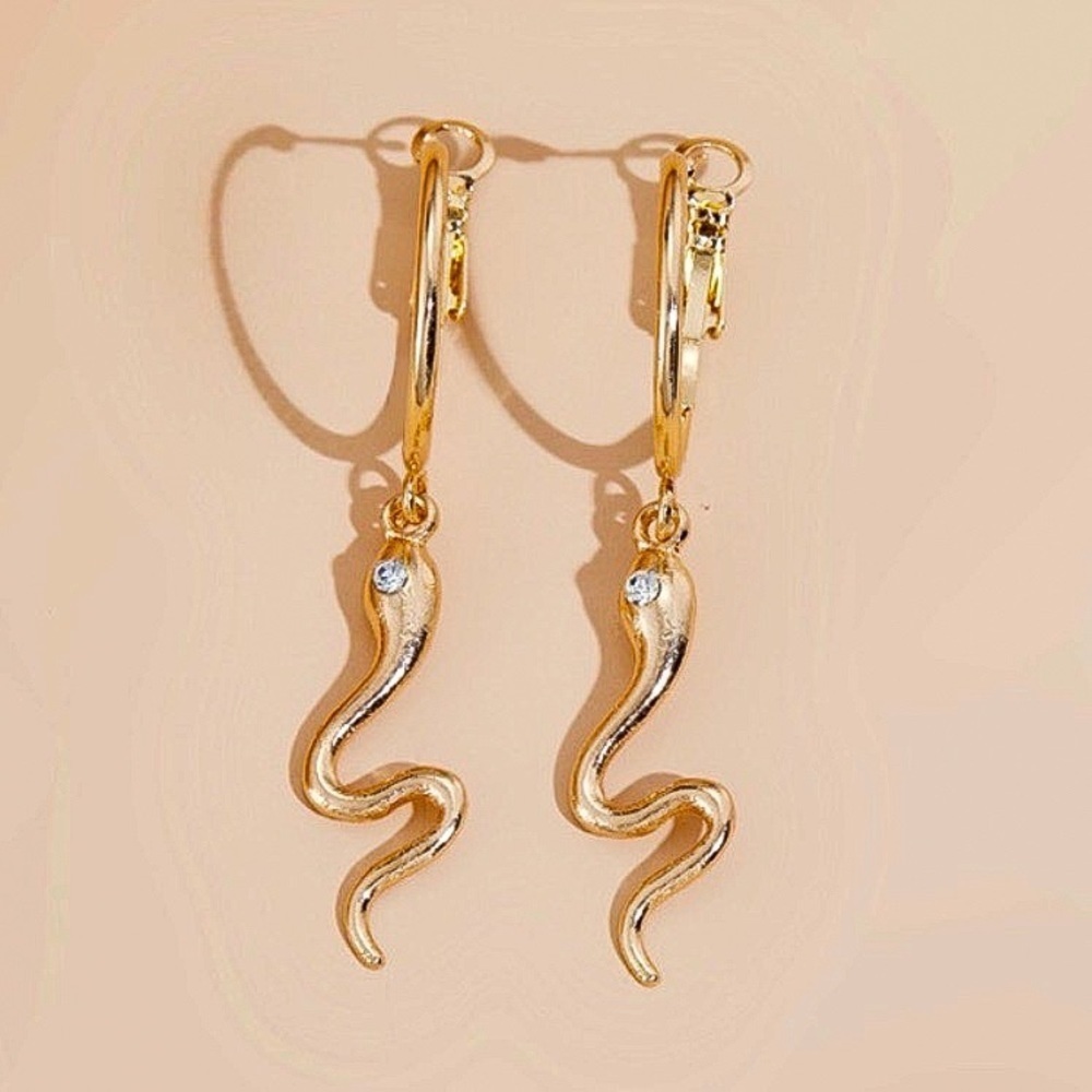Any 3/$25! Gold/Crystal Snake Huggie Hoop Earrings - Picture 3 of 6